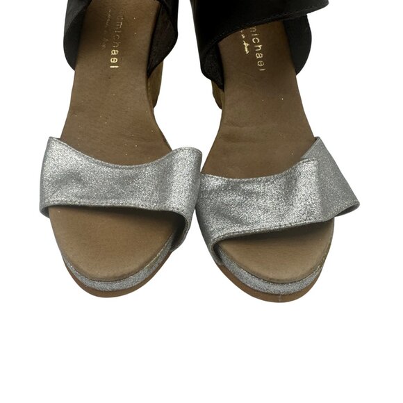 Eric Michael Size 8.5 Black Silver Leather Glitter Espadrille Sandal Shoes - Picture 2 of 9